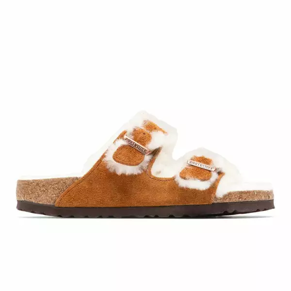 Birkenstock WOMENS ARIZONA SHEARLING SUEDE MINK/NATURAL 3 Birkenstock WOMENS ARIZONA SHEARLING SUEDE MINK/NATURAL
