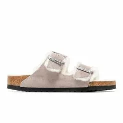 Birkenstock WOMEN'S ARIZONA SHEARLING SUEDE STONE COIN/NATURAL