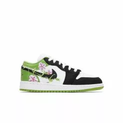 AIR JORDAN 1 LOW SE (GS) WTE/BLK-ALT GRN-LAV MST [100]