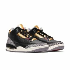 WOMEN'S AIR JORDAN 3 RETRO BLACK/FIRE RED-METALLIC GOLD-CEMENT GREY [067] -Women's Footwear Sales Shop JordanBrandWAIRJORDAN3RETROBLKFRRD MTLLCGLD CMNTGR5CK9246 067 2 grande